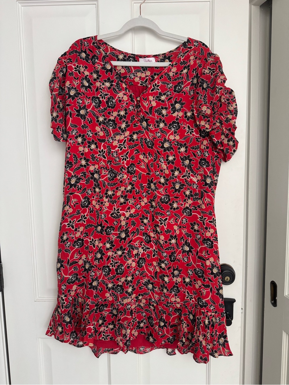 Parker Red Floral Ruffle-Hem Mini Dress | Size XXL